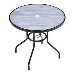 80cm Dia Round Outdoor Garden Coffee Table with Wood Texture and 5.1cm Dia Parasol Hole