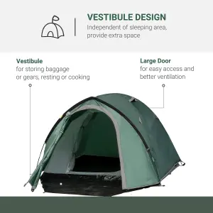 Outsunny Compact Camping Tent w/ Vestibule & Mesh Vents for Hiking Green