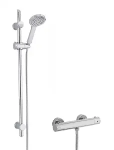 Round Thermostatic Minimalist Bar Valve and Water Saving Handset Slider Rail Kit Shower Bundle - Chrome - Balterley