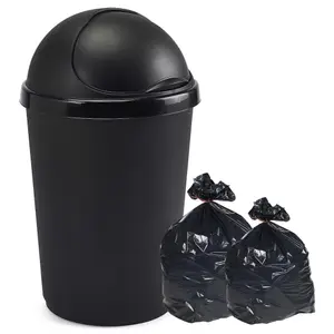 2 x 50L Black Kitchen Bullet Bin With Roll Open Lid For Home, Kitchen & Office