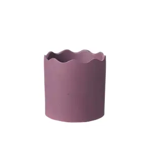 Ceramic Indoor Plant Pot, Wave Rim - Berry Colour. H13.5 cm