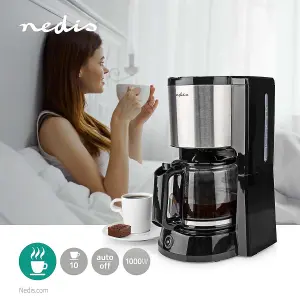 Filter Coffee Machine 1.5L 1000W for up to 12 Cups, with Keep Warm Function and Reusable Nylon Filter