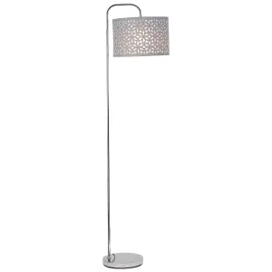 First Choice Lighting Chrome Arched Floor Lamp with Grey Laser Cut Shade