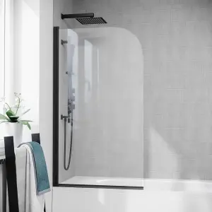 Nes Home 800mm Curved Bath Screen Matt Black Profile Clear Glass Reversible Denver