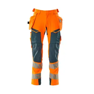 Mascot Accelerate Safe Trousers with Holster Pockets - Hi-Vis Orange/Dark Petroleum   (30.5) (Leg Length - Regular)