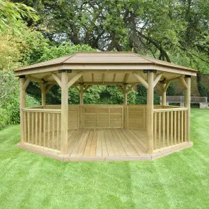 Forest Garden Premium Octagonal Gazebo, (W)5.27m (D)3.78m with Floor included