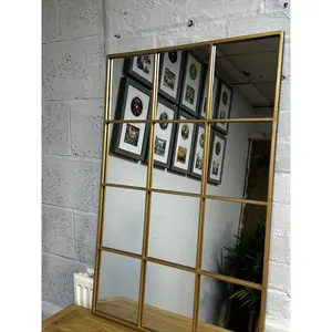 Rectangle Metal Window Panel Mirror Gold / 90cm H x 60cm W