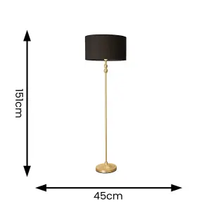 ValueLights Maggie Gold Metal Candlestick Floor Lamp with Black Fabric Lamp Shade and LED Bulb