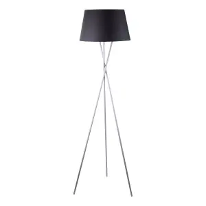 First Choice Lighting Grey Tripod Floor Lamp with Black Fabric Shade