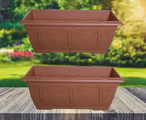 2 x Large Venetian Patio Planter Trough Plant Pot 60cm Plastic Terracotta Colour Pot