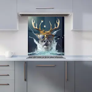 Stag With Glasses Splashart Premium Glass Kitchen Splashback W900mm x H650mm