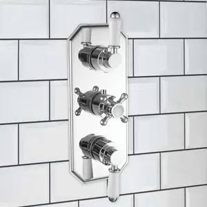 ENKI Regent Chrome White Crosshead 2-Outlet Solid Brass Thermostatic Triple Shower Valve TSV029