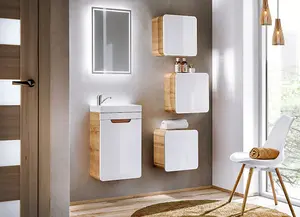 Bathroom Wall Cabinet Cube Unit x 3 Floating Storage Shelf Designer White Gloss Oak Arub