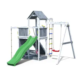 Shire Activity Tower Climbing Frame Finished in Grey and White Satin with Single Swing and Slide