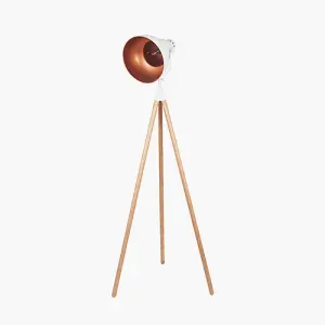 Boho White Metal and Natural Wood Tripod Floor Film Light