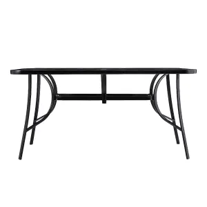 Rectangular Garden Tempered Glass Marble Coffee Table with Umbrella Hole 150cm