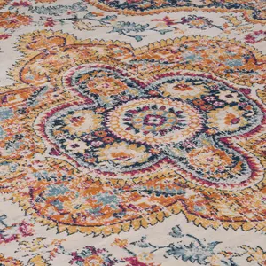 Fun Multicolour Central Floral Medallion Area Rug 200x290cm