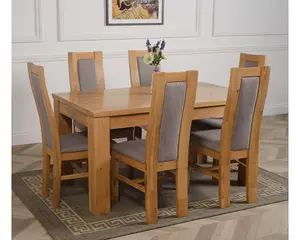 Dakota 152 x 87 cm Chunky Medium Oak Dining Table and 6 Chairs Dining Set with Stanford Chairs