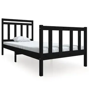 Berkfield Bed Frame Black Solid Wood 90x200 cm 3FT Single