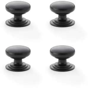 4 PACK - Stepped Round Door Knob - Matt Black 32mm Classic Kitchen Cabinet Pull Handle