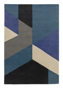 Blue Wool Handmade Luxurious Modern Abstract Geometric Rug For for Living Room and Bedroom-160cm X 230cm