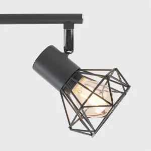 ValueLights Angus Retro Style Light Grey 4 Way Adjustable Metal Basket Cage Straight Bar Ceiling Spotlight