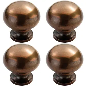 4x Mushroom Cupboard Door Knob 30mm Diameter Solid Bronze Cabinet Handle