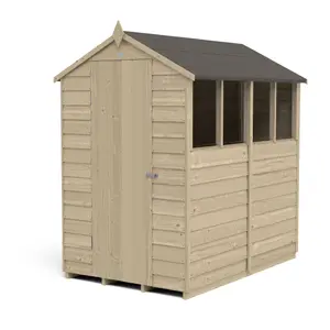 Forest Garden 6x4 ft Apex Wooden Shed with floor & 4 windows - Assembly service included