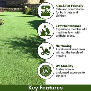 Luxury Green 40mm Super Soft Outdoor Artificial Grass, Perfect Grass For Kids & Pets-15m(49'2") X 4m(13'1")-60m²