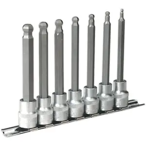 7 PACK Ball End Hex Socket Bit Set - 3/8" Square Drive - 3mm to 10mm LONG Allen