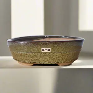 22cm Glazed Bonsai Pot - Oval - 22cm x 16cm x 7cm - Green