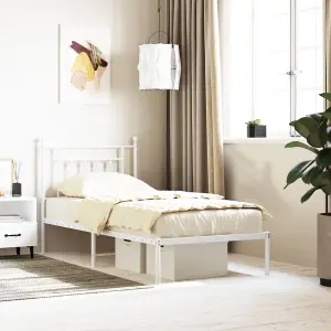 Berkfield Metal Bed Frame with Headboard White 90x190 cm