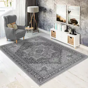 Vernal Aurelia Grey Machine Washable Non-Slip Area Rug for Living Room, Bedroom, Dining Room, Hallway, 170 cm X 240 cm