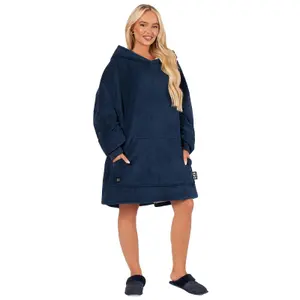 OHS Heated Hoodie Blanket Ultra Plush Wearable Sherpa Oversize - Navy