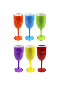 Coloured Plastic Wine Glasses Goblets Pack of 6 Two Tone Champagne Cocktail Drinks