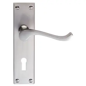 Carlisle Brass Satin Chrome Victorian Scroll Lever on Lock Backplate (DL54SC)