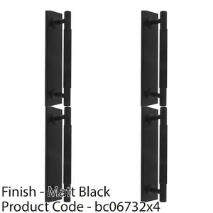 4 PACK - Lined Reeded Drawer Pull Handle & Matching Backplate - Matt Black 200 x 40mm