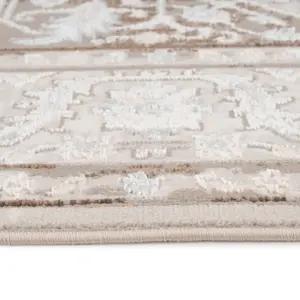 Neutral Beige Traditional Mandala Bedroom Living Area Rug 120x170cm