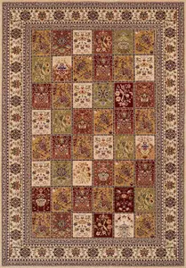 Luxurious Traditional Persian Bordered Easy to Clean Wool Beige Chequered Rug for Living Room & Bedroom-240cm X 340cm