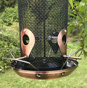 Copper Style Extra Large Hanging Metal Bird Seed Feeder with 4 Feeding Ports (Set of 2)