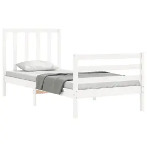 Berkfield Bed Frame with Headboard White Single Solid Wood