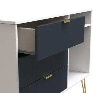 Linear Ready assembled Matt indigo & white Media unit with 2 shelves & 3 drawers, (H)97cm x (W)74cm x (D)39.5cm