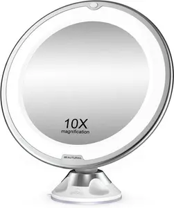 BEAUTURAL Makeup Mirror, 10X Magnifying Lighted Vanity Daylight White LED, Portable Illuminated Bathroom Mirror, 360 Degree Swivel Rotation And