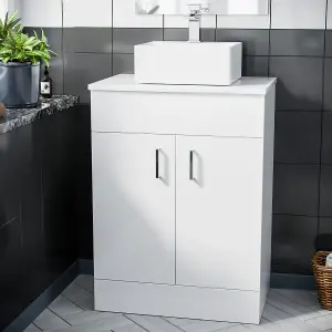 Nes Home Onken 500mm White Vanity Cabinet and Small Rectangle Counter Top Basin Unit