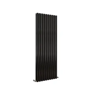 Vertical Black Double Oval Panel Radiator (H)1600mm x (W)590mm, 8940 BTU.