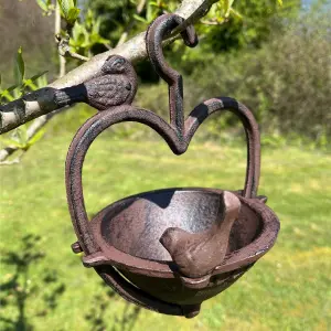 Vintage Hanging Bird Seed Feeder Cast Iron Heart Shape (Set of 2)