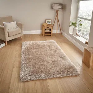 Hand tufted Solid Beige Plain Shaggy Rug-200cm X 290cm