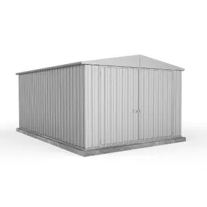 Absco 10ft x 15ft Garden Utility Workshop Silver Apex Roof Storage Shed Double Doors