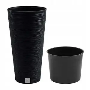 Round FURU Style Look Planter Tall Flower Plant Pot Indoor Outdoor Garden Decor Anthracite 250mm - 10"