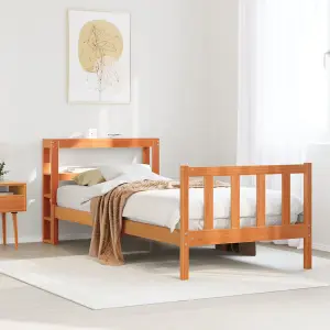 Berkfield Bed Frame with Headboard without Mattress Wax Brown 90x190 cm Single